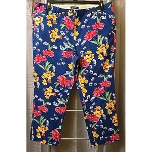 Lands' End Navy Blue Floral Cotton Mid-Rise Capri Pants‎ Size 18